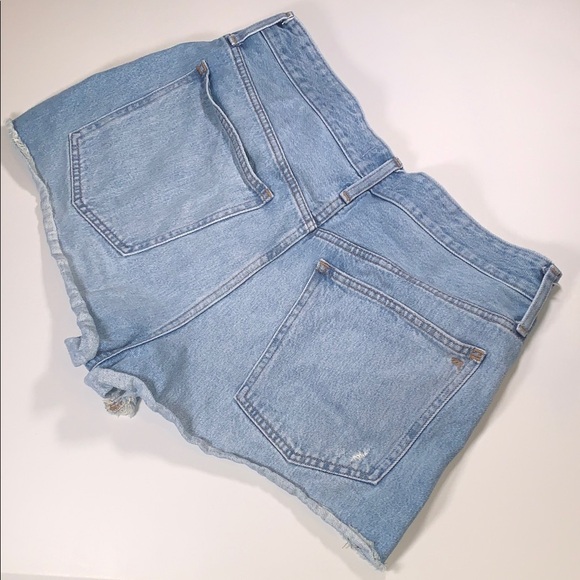 Madewell Distressed High Waist Light Blue Relaxed Denim Cut Off Booty Shorts 31 - Picture 9 of 14
